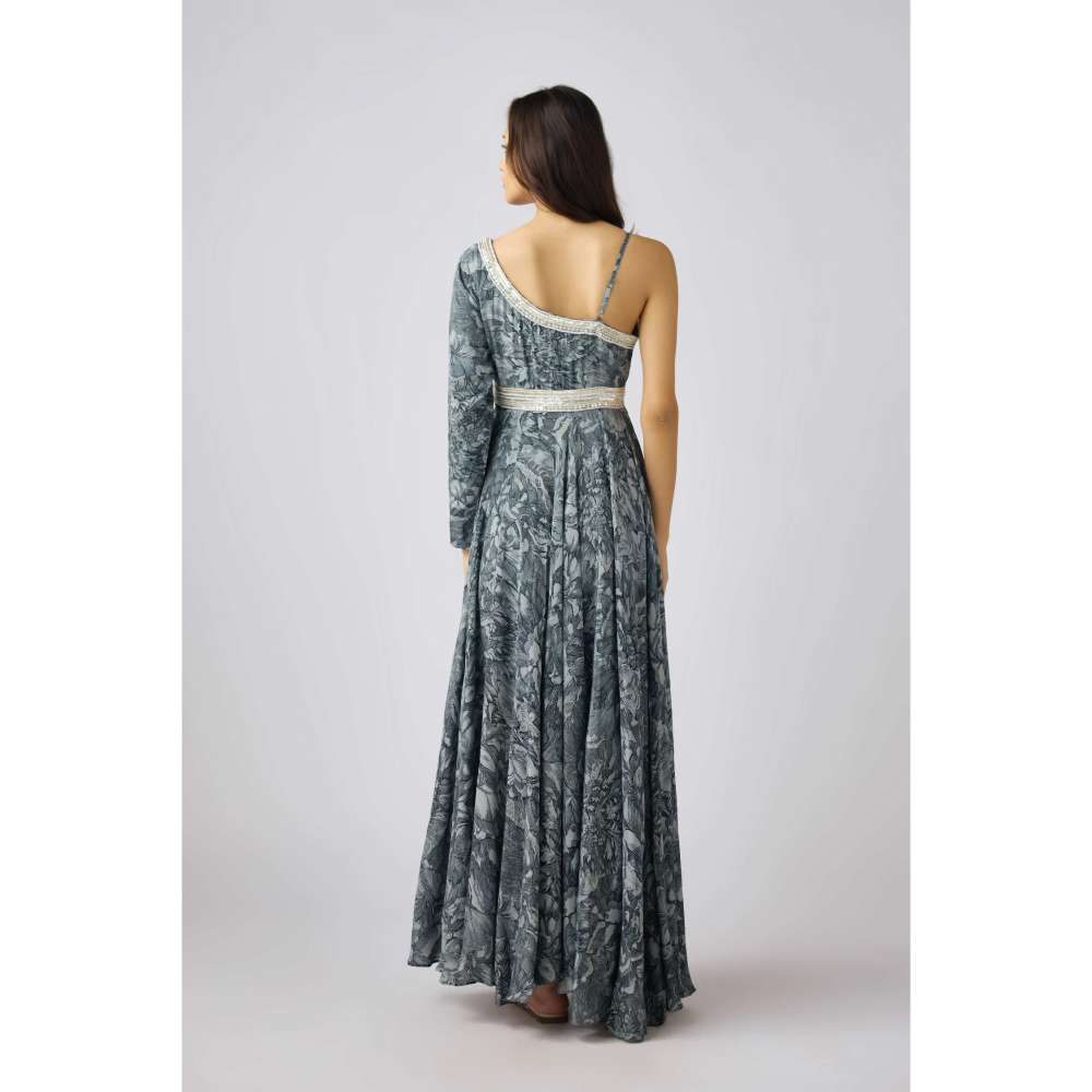 Basanti Kapde aur Koffee Grey Crepe Embroidered Dress