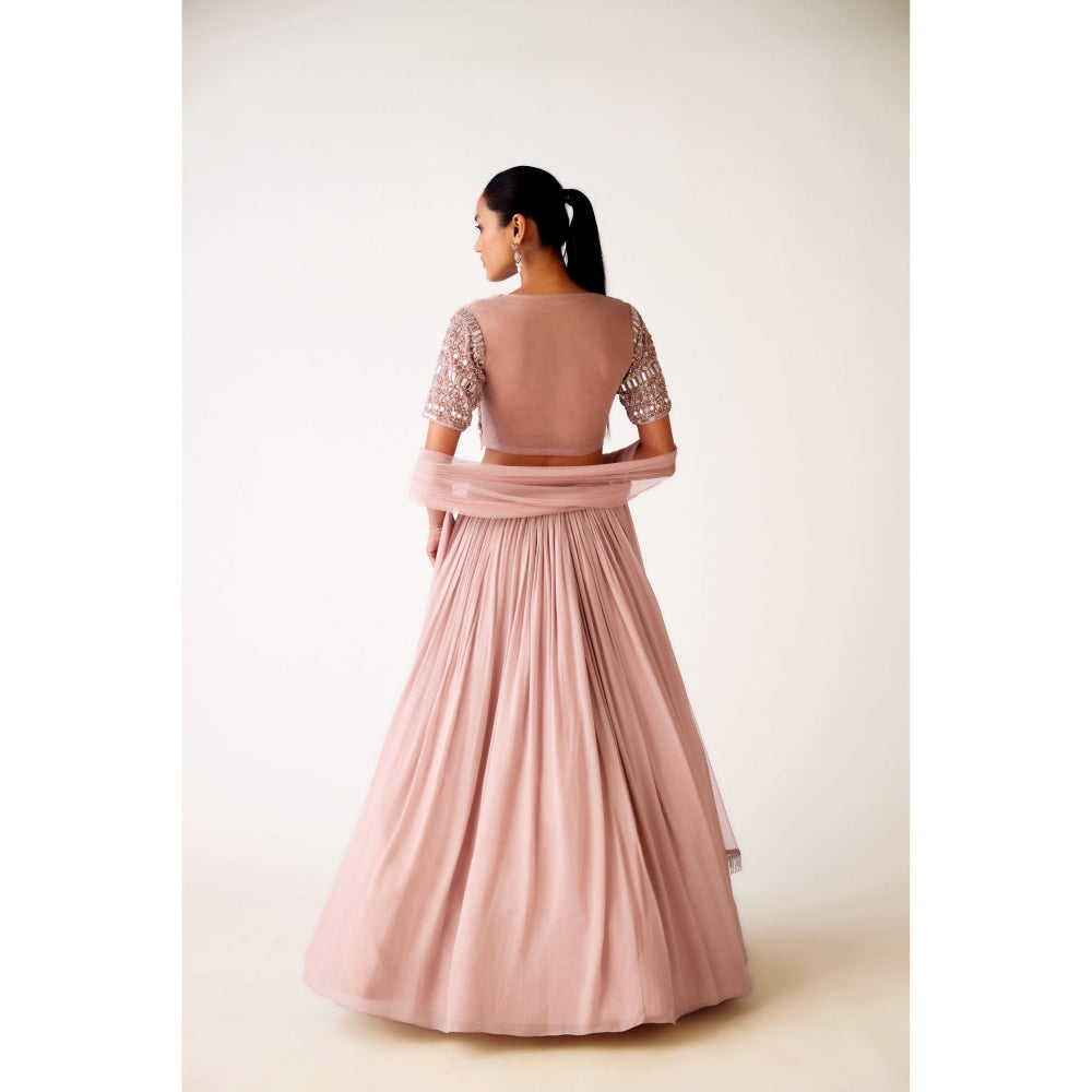 Basanti Kapde aur Koffee Pink Chinon Embroidered Blouse with Lehenga and Dupatta (Set of 3)