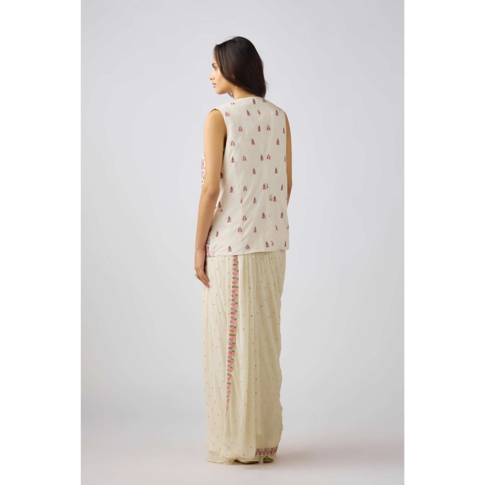 Basanti Kapde aur Koffee Chinon Pre Draped Saree with Jacket and Stitched Blouse
