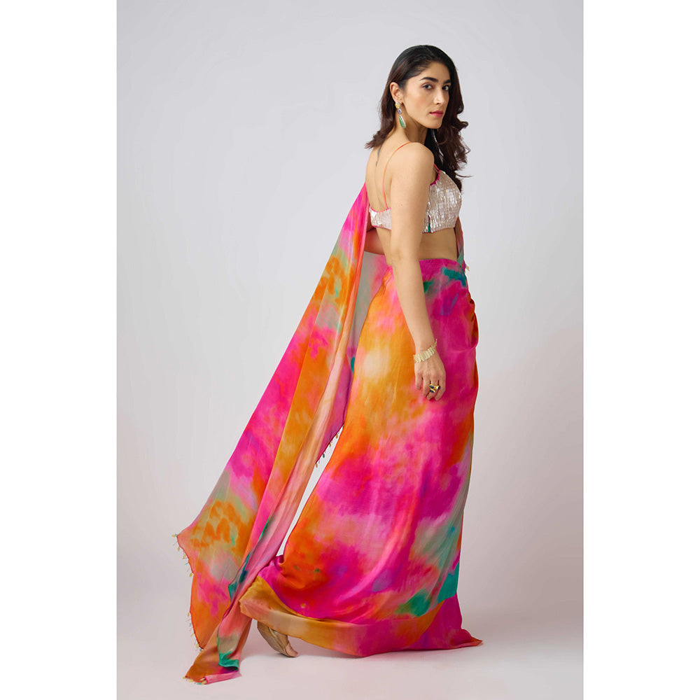 Basanti Kapde aur Koffee Multicolor Crepe Leaf Sequins Pre Draped Saree and Stitched Blouse
