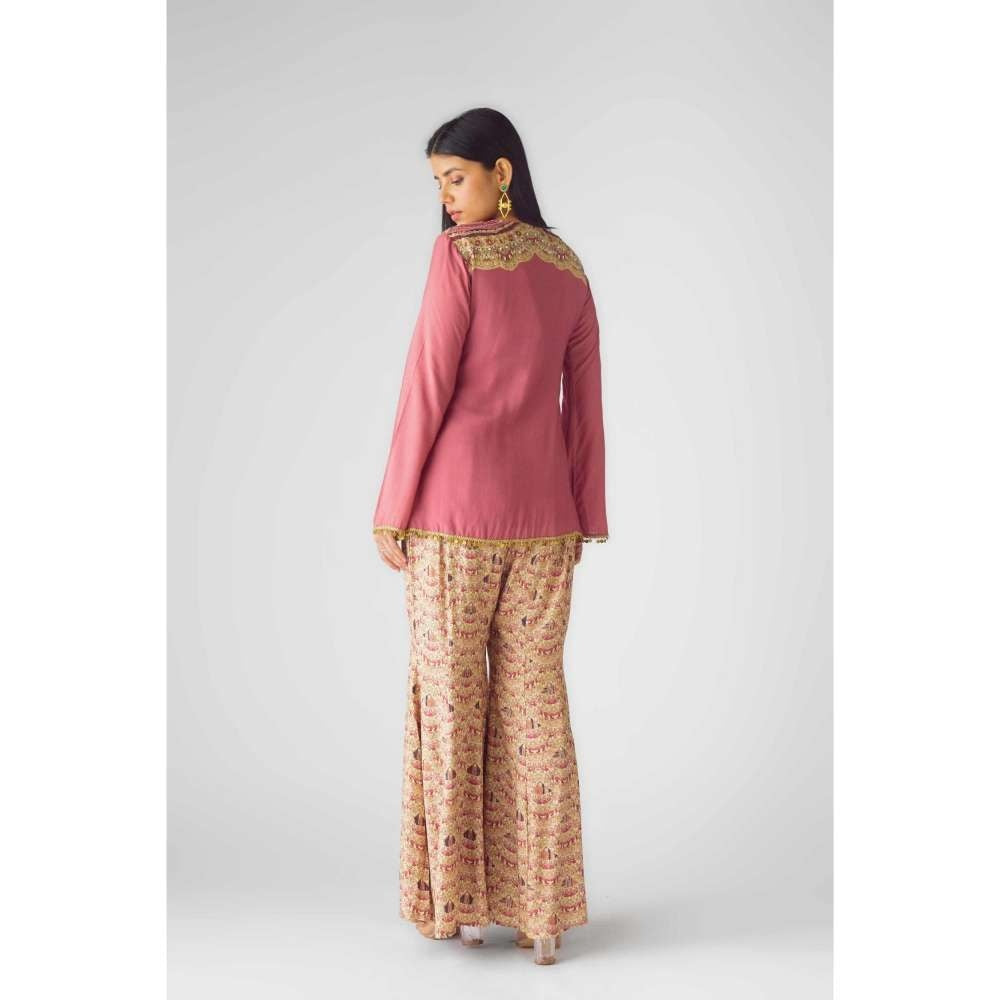 Basanti Kapde aur Koffee Womens Embroidered Pink Kurta with Sharara (Set of 2)