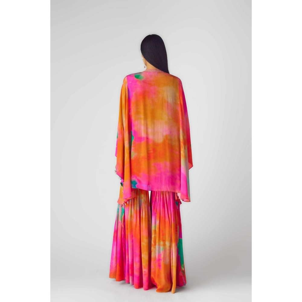 Basanti Kapde aur Koffee Womens Printed Multi-Color Bustier with Kaftan and Sharara (Set of 3)