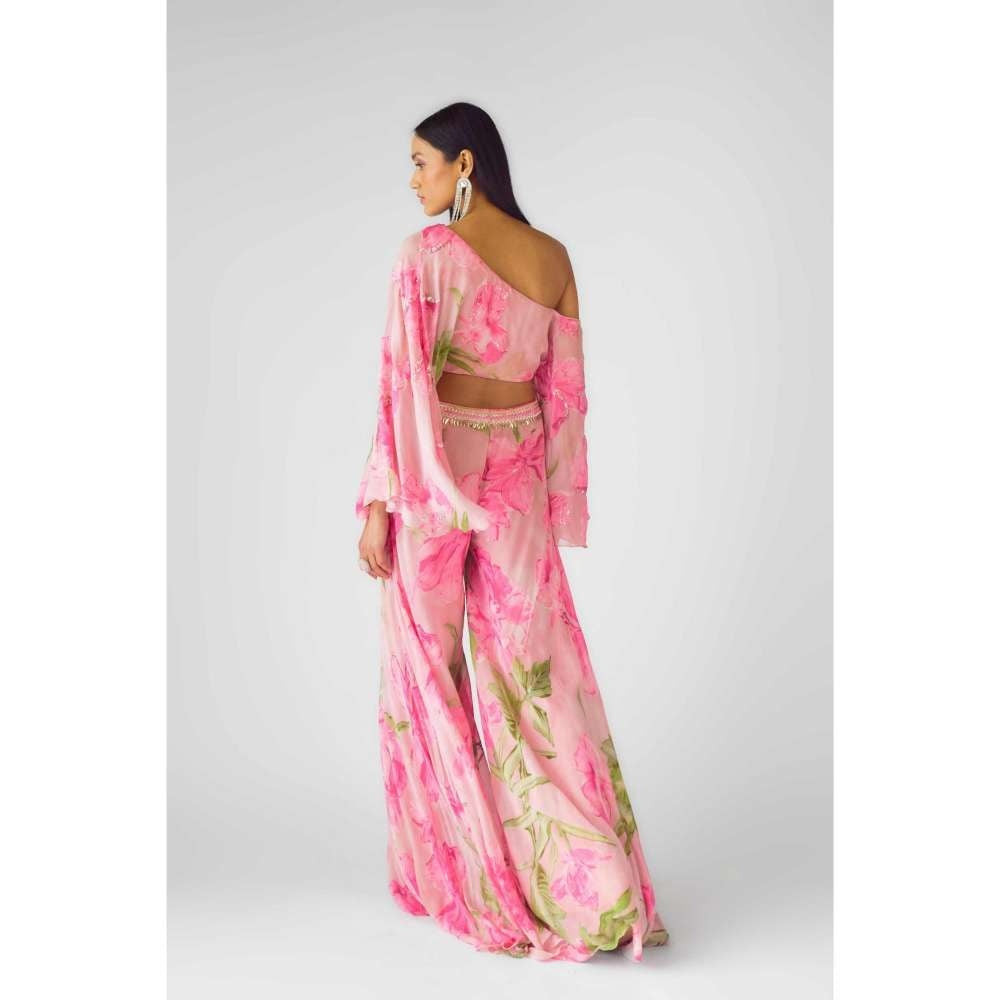 Basanti Kapde aur Koffee Womens Printed Pink Crop Top with Sharara (Set of 2)