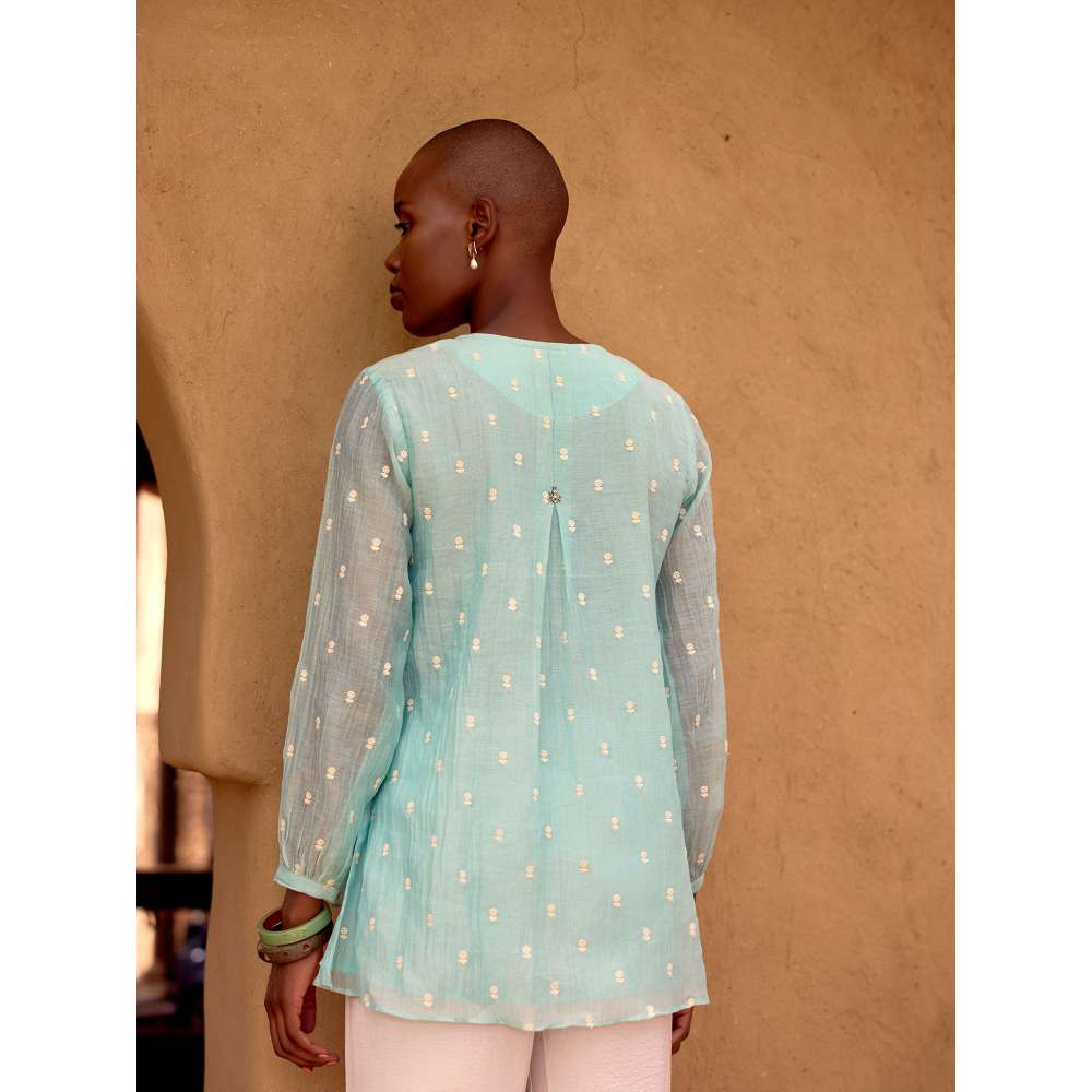 Basanti Kapde aur Koffee Blue Firozi Embroidered Cotton Tunic