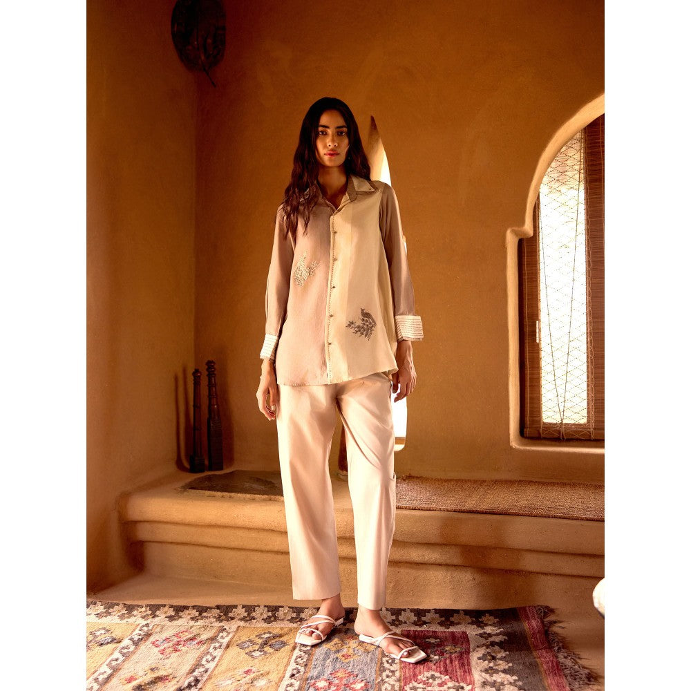 Basanti Kapde aur Koffee The Ivory Sand Script Muslin Embroidered Shirt