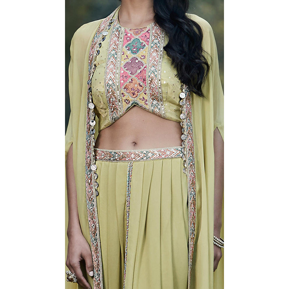 Basanti Kapde aur Koffee Green Georgette Dhoti With Cape And Bustier