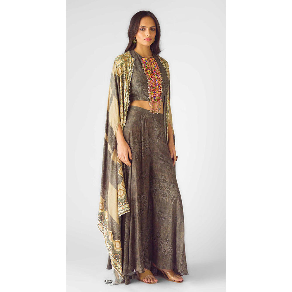 Basanti Kapde aur Koffee Beige Muslin Embroidered Cape With Bustier And Dupatta