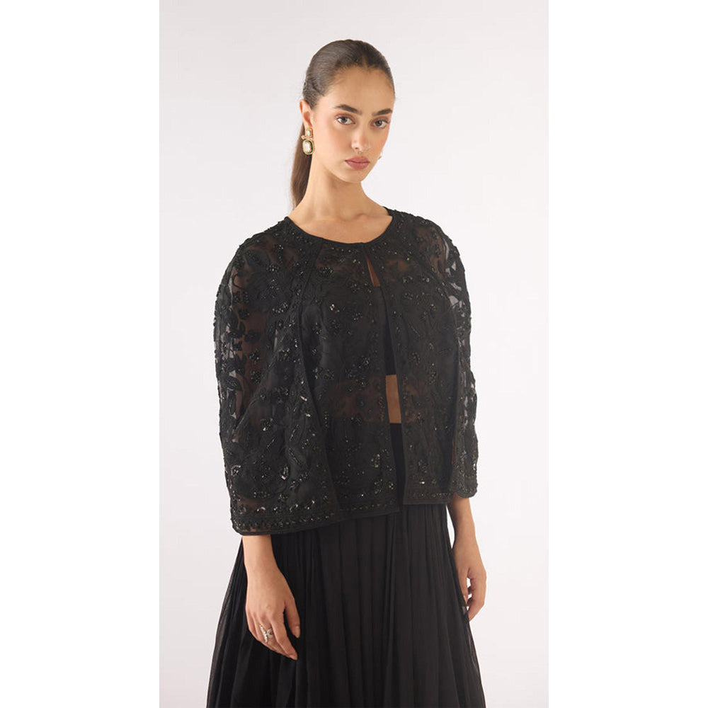 Basanti Kapde aur Koffee Black Georgette Embroidered Sharara With Jacket And Bustier