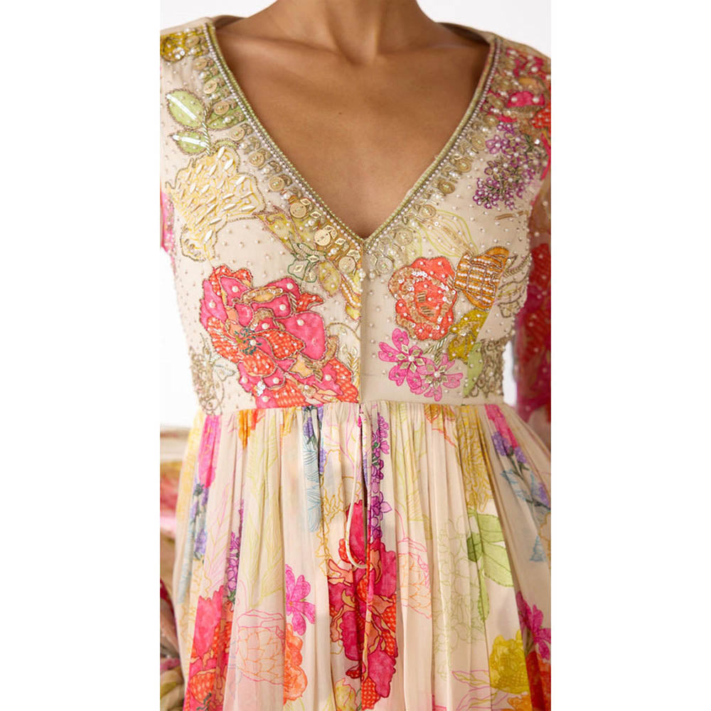 Basanti Kapde aur Koffee Ivory Georgette Embroidered Sharara With Kurta And Dupatta