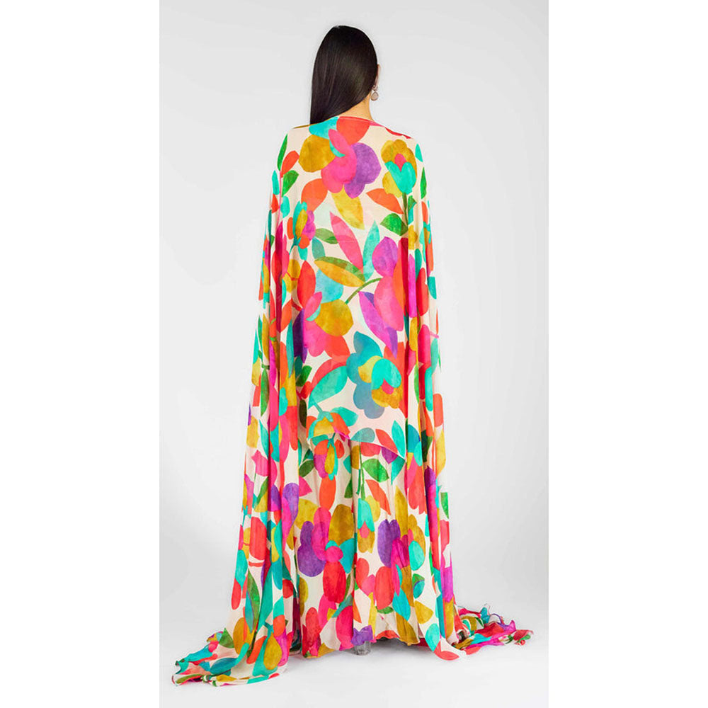Basanti Kapde aur Koffee Multi Georgette Abstract Kaftan Sharara With Bustier