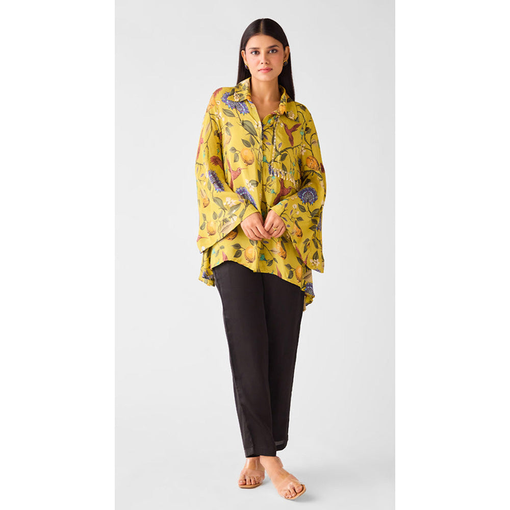 Basanti Kapde aur Koffee Lime Crepe Floral Long Shirt