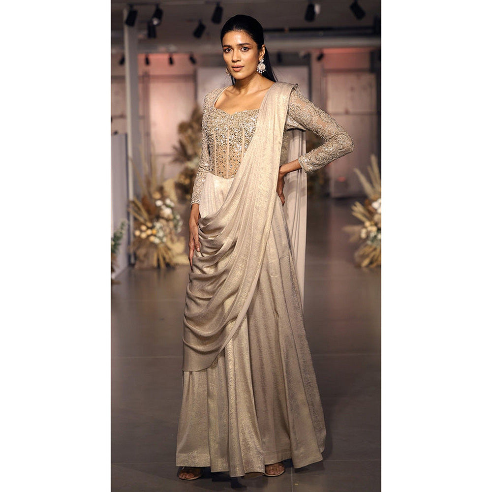 Basanti Kapde aur Koffee The Champagne Dawn Pre-Draped Saree with Stitched Blouse