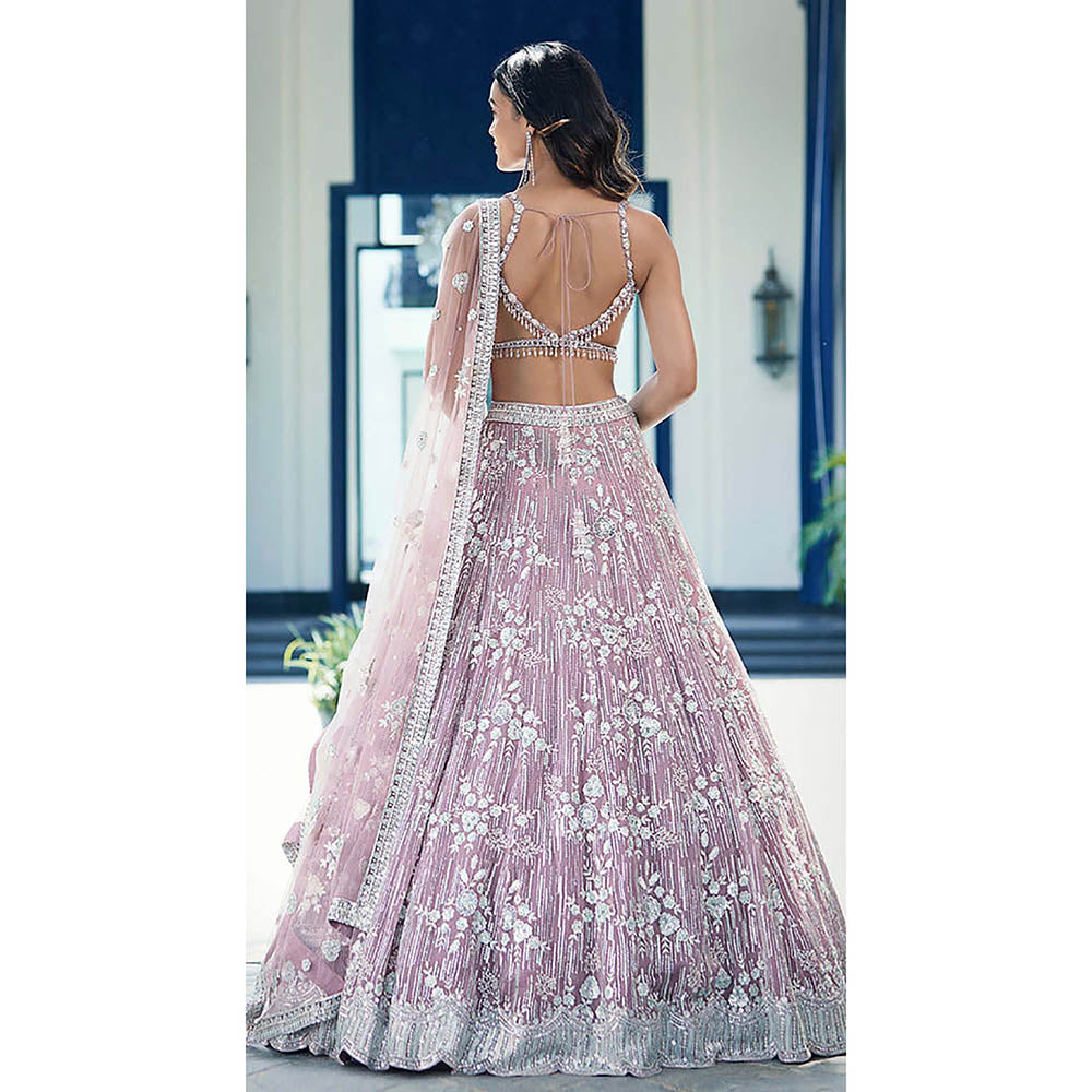 Basanti Kapde aur Koffee Mauve Organza Embroidered Lehenga with Blouse and Dupatta