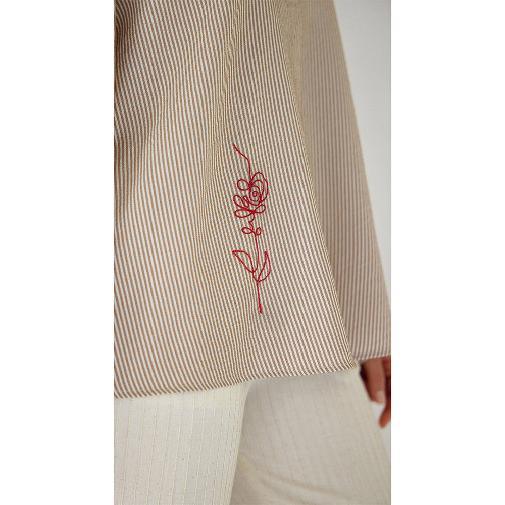 Basanti Kapde aur Koffee Ivory Striped Embroidered Shirt