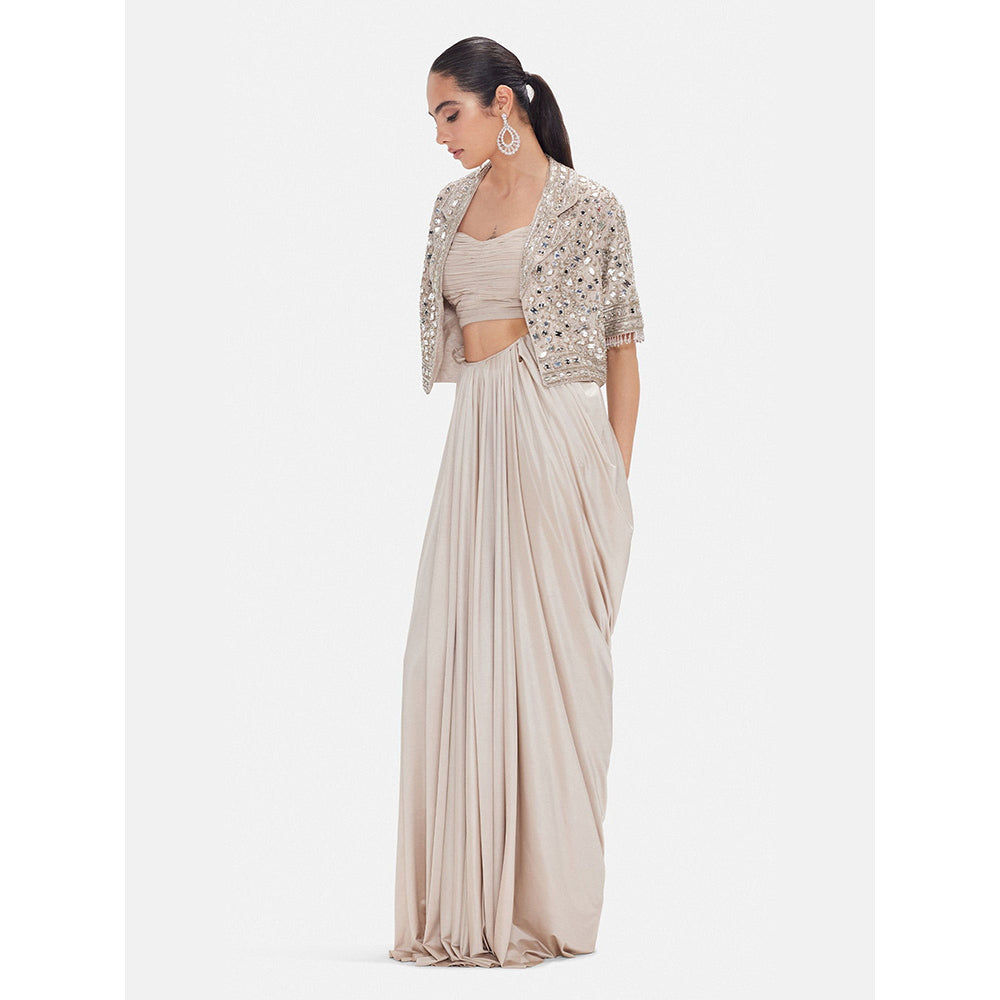 Basanti Kapde aur Koffee The Ethereal Waves Gold Lehenga with Stitched Blouse and Jacket