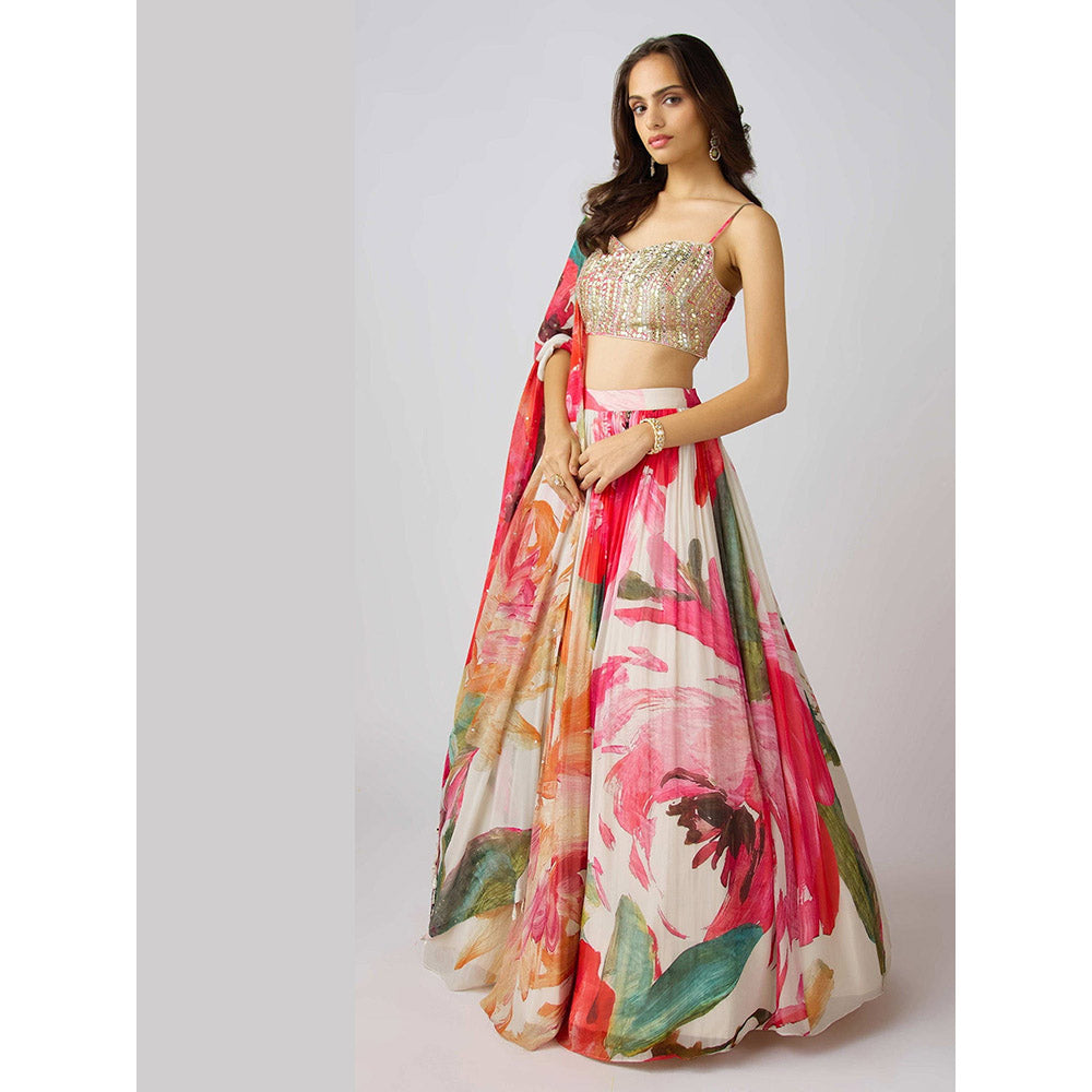 Basanti Kapde aur Koffee Multi Embroidered Lehenga with Stitched Blouse and Dupatta