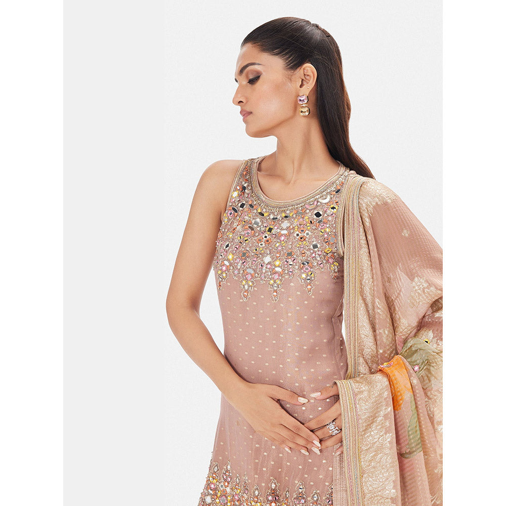 Basanti Kapde aur Koffee The Rose Cendree Embroidered Kurta with Sharara and Dupatta