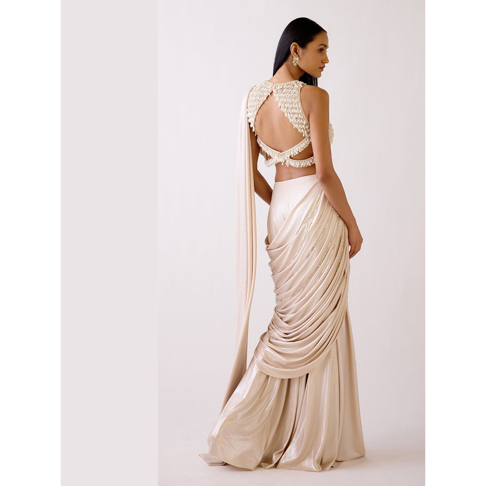 Basanti Kapde aur Koffee The Champgne Evening Pre Drape Saree with Stitched Blouse
