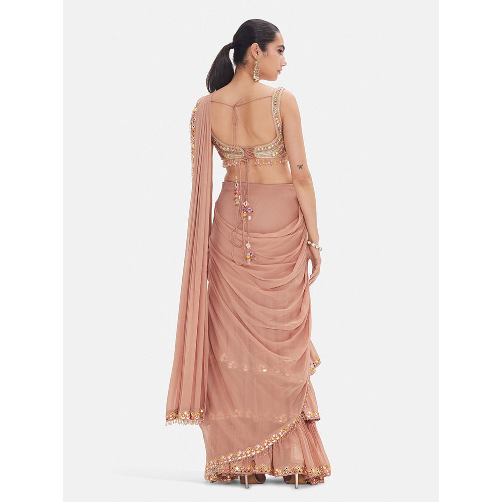 Basanti Kapde aur Koffee The Muted Peach Draped Saree with Stitched Blouse