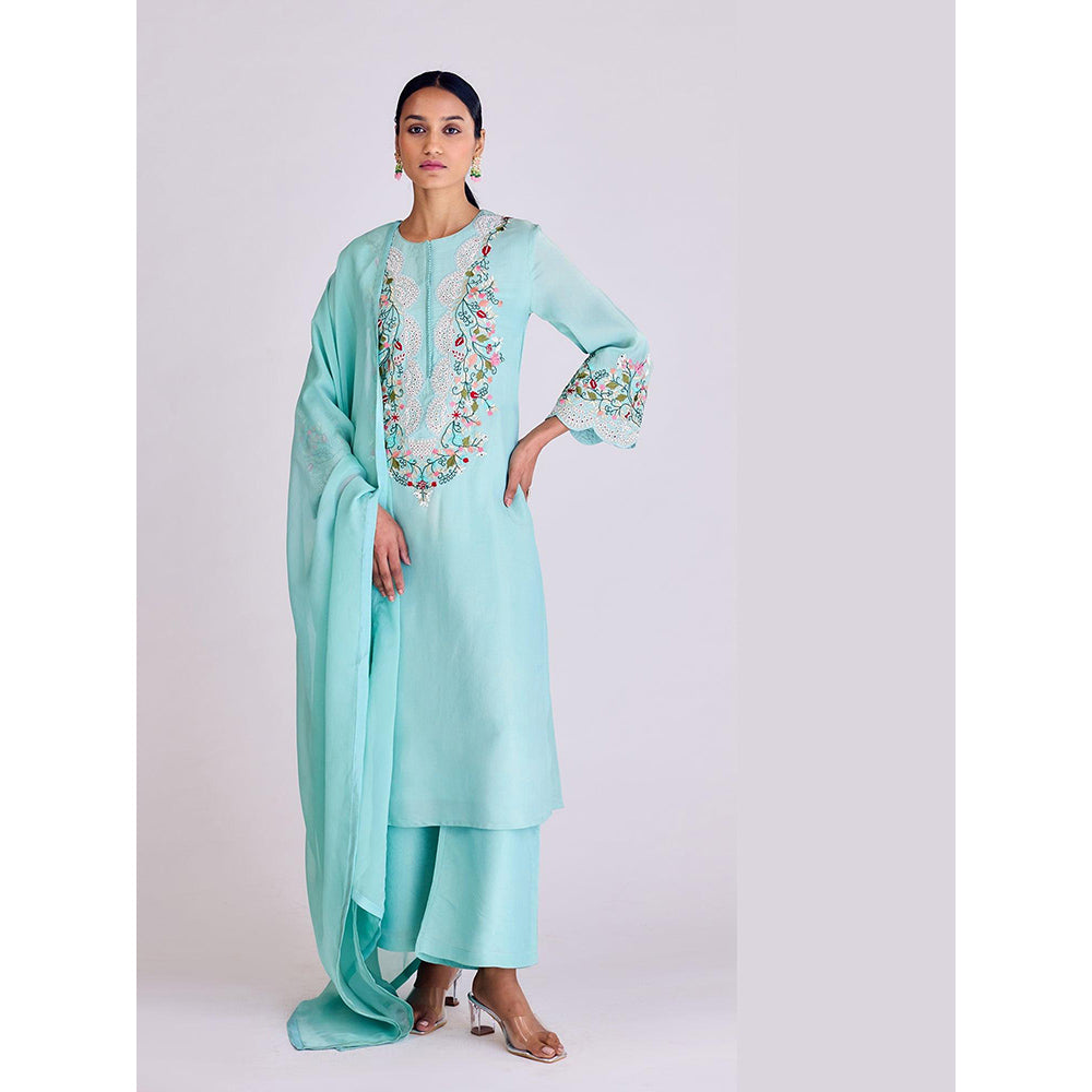 Basanti Kapde aur Koffee Aqua Tissue Kurta and Pant with Dupatta