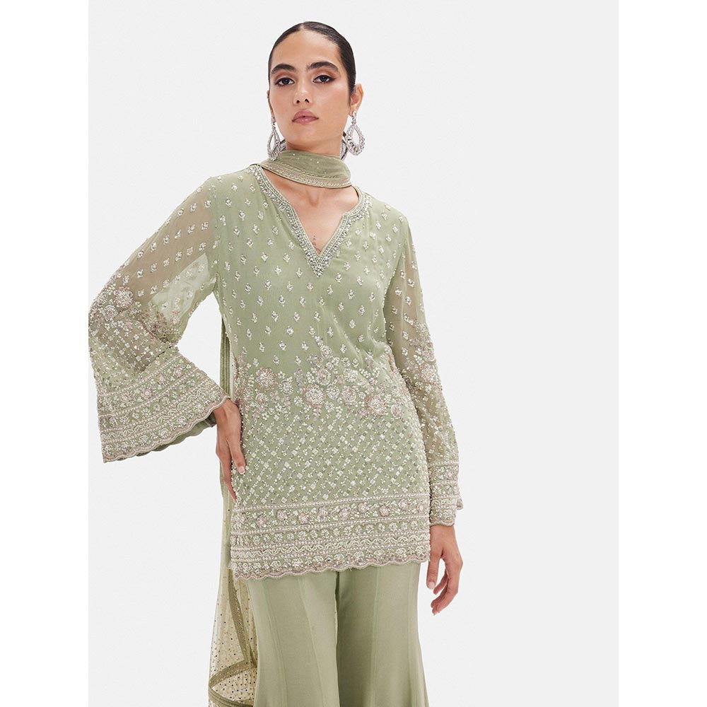 Basanti Kapde aur Koffee The Pista Shimmer Kurta with Sharara and Dupatta