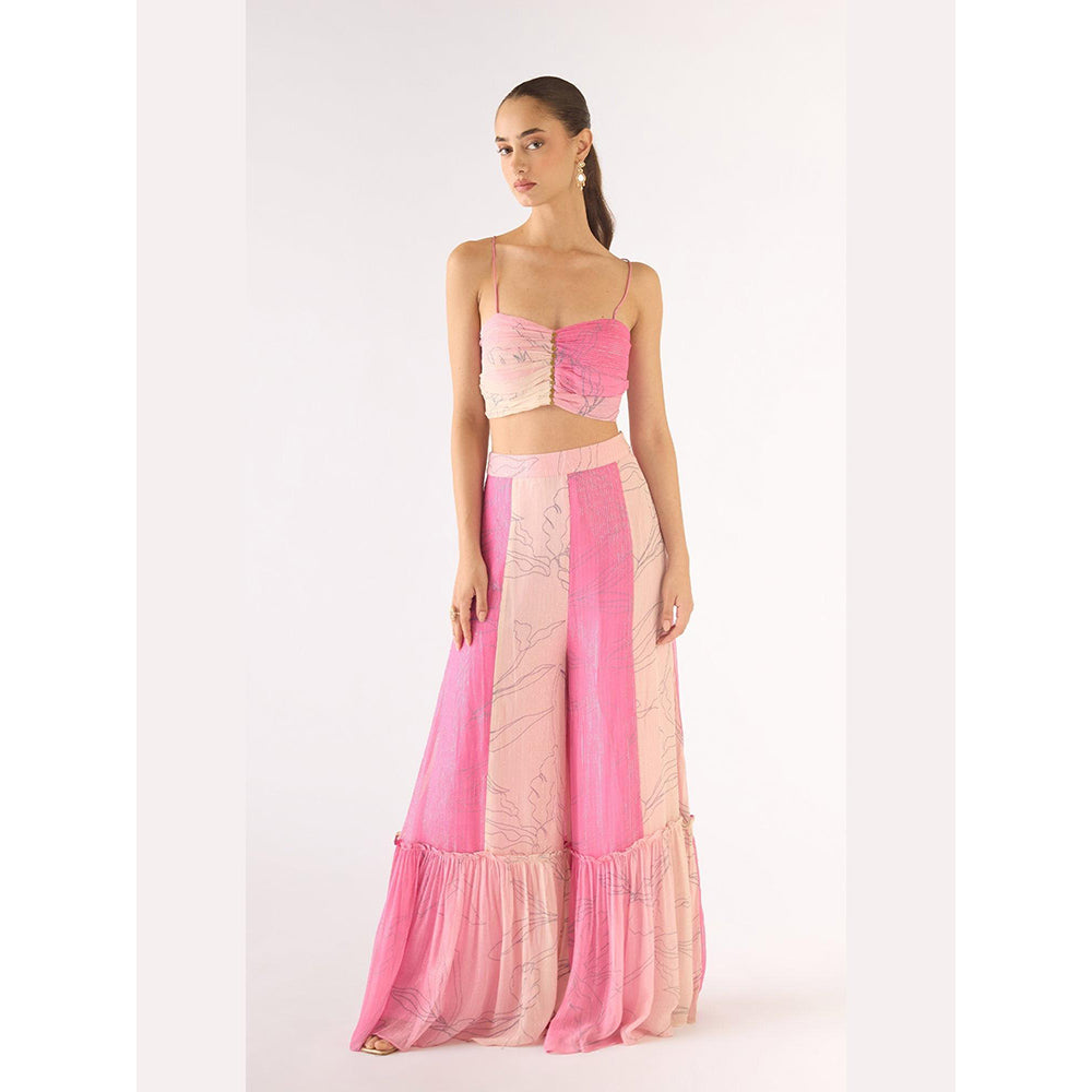 Basanti Kapde aur Koffee Pink Chiffon Embroidered Cape And Sharara With Bustier