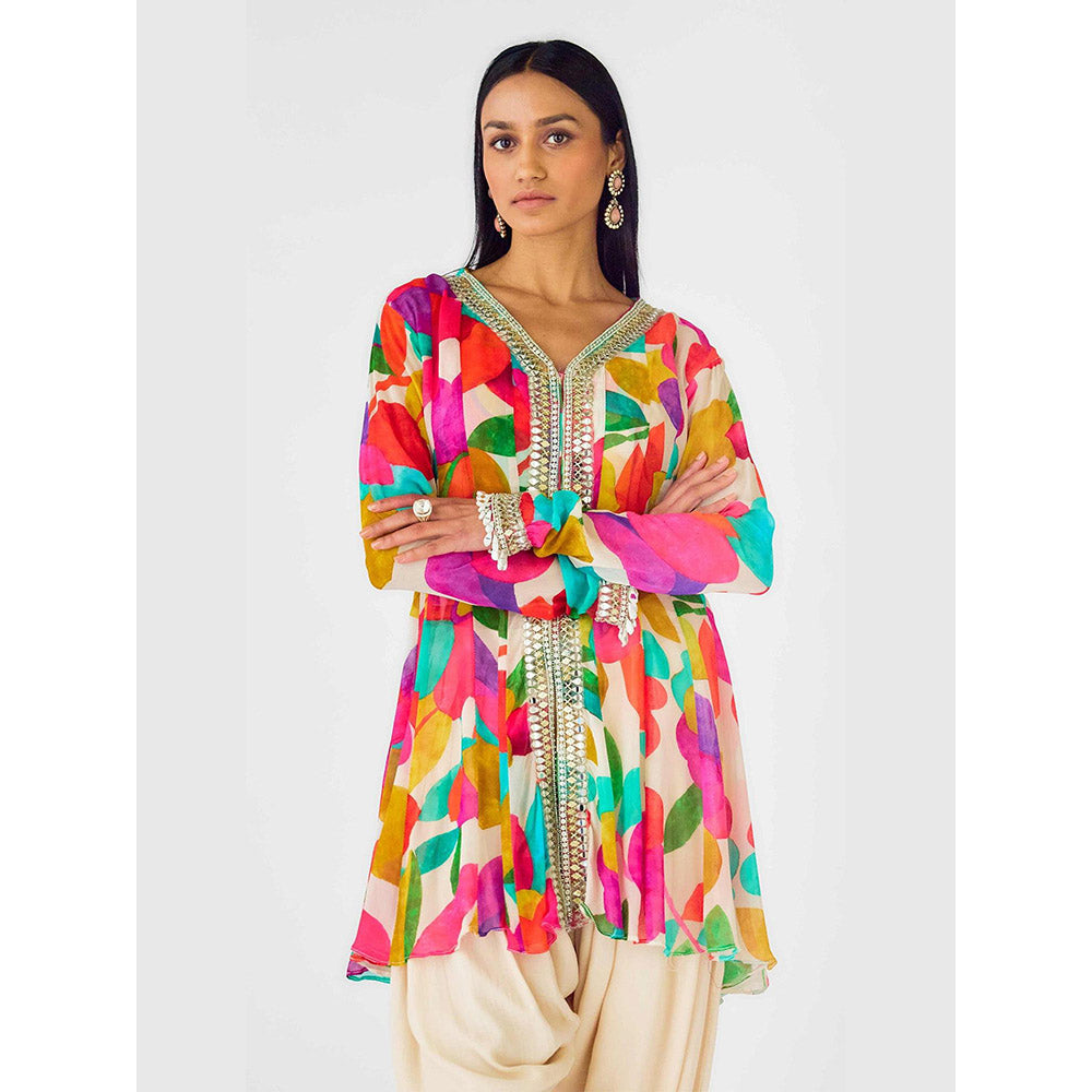 Basanti Kapde aur Koffee Multi Crepe Embroidered Abstract Kurta And Dhoti Pant