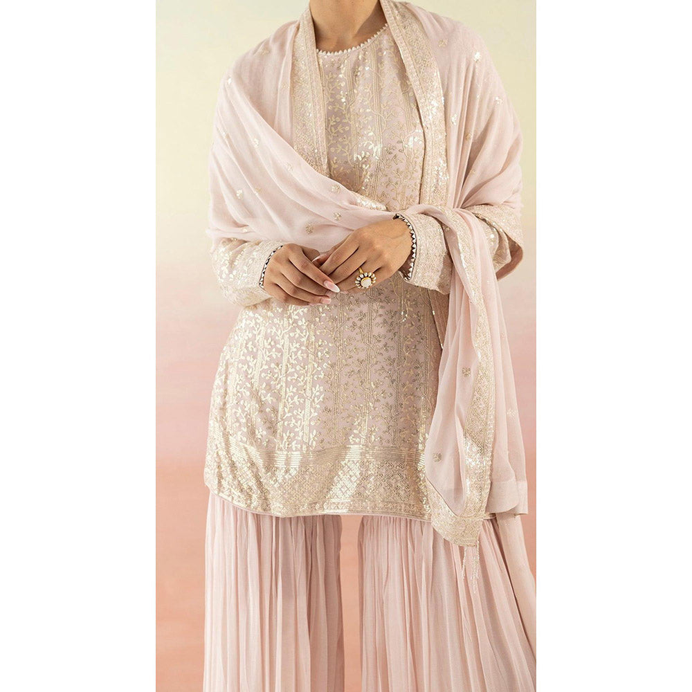 Basanti Kapde aur Koffee Pink Sequin Embellished Kurta And Sharara With Dupatta