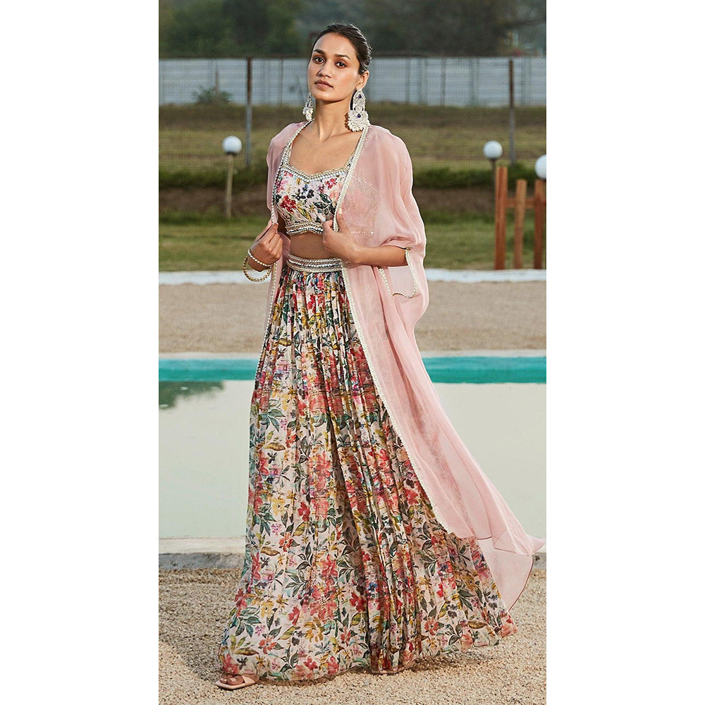 Basanti Kapde aur Koffee Pink Sharara And Cape With Bustier