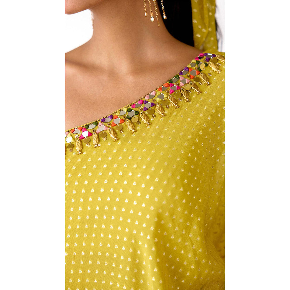 Basanti Kapde aur Koffee Yellow Chinon Sleeveless Sharara
