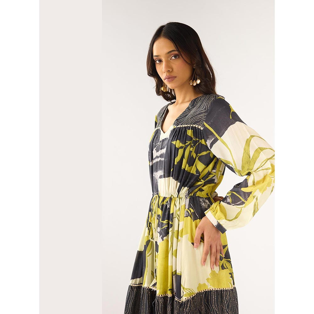Basanti Kapde aur Koffee Lime Tissue Abstract Dress
