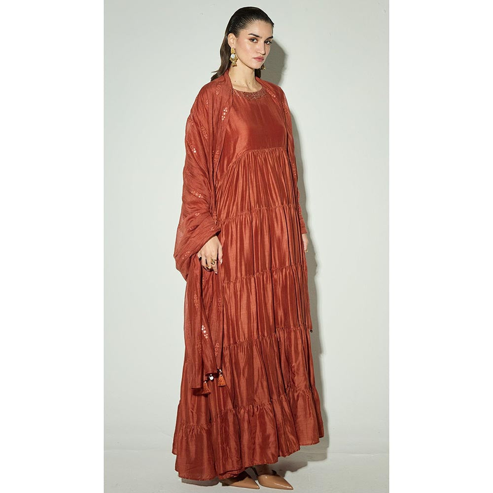 Basanti Kapde aur Koffee The Rust Bloom Anarkali and Dupatta