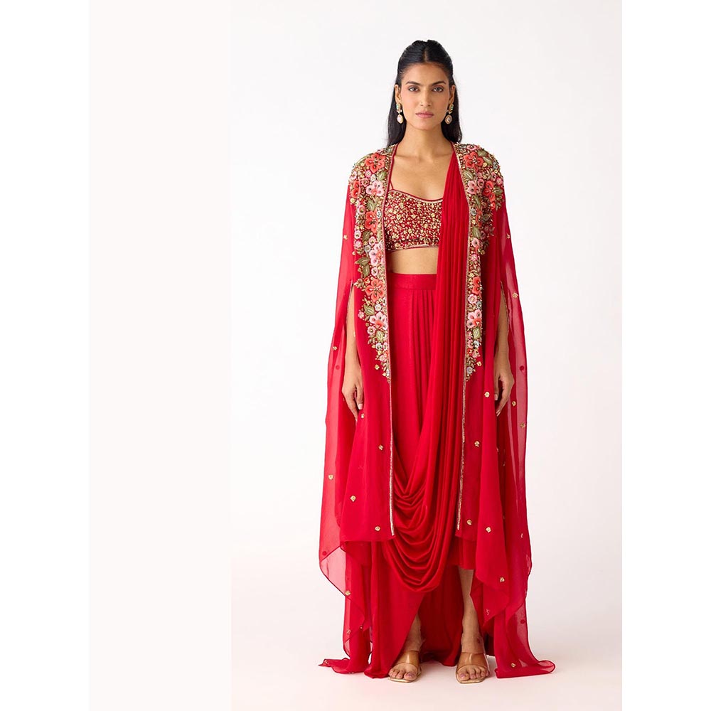 Basanti Kapde aur Koffee The Scarlet Embrace Draped Skirt & Cape Set