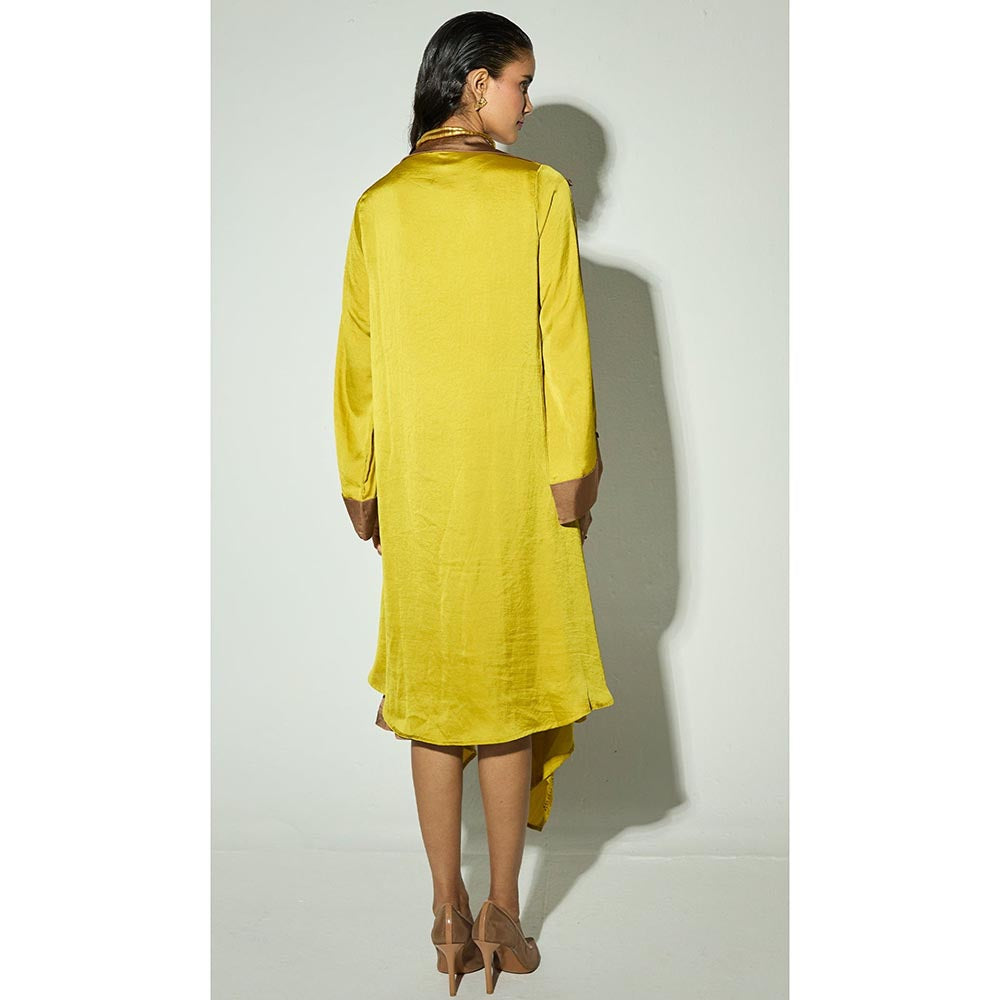 Basanti Kapde aur Koffee The Ochre Glow Satin Overlay Jacket with Dress