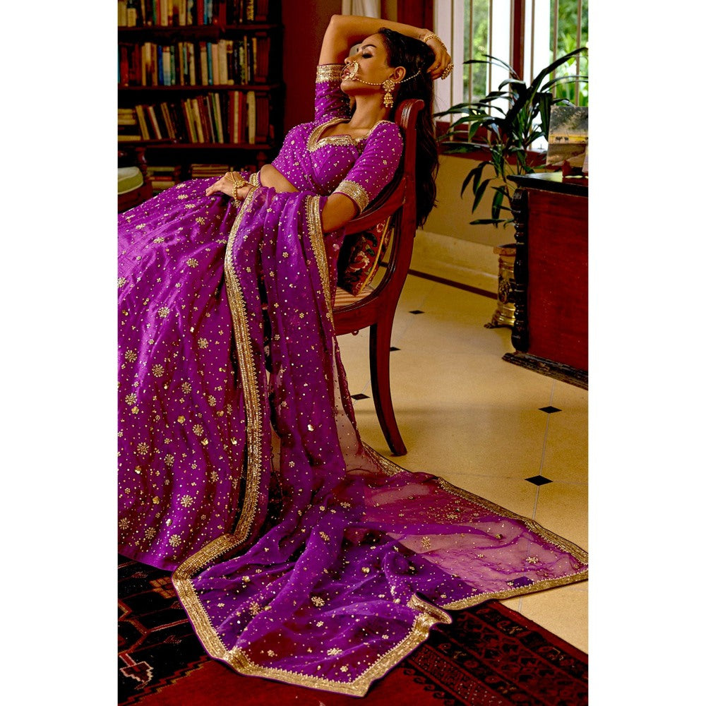 Bbaawri Hand Embroidered Silk Organza Dupatta Purple