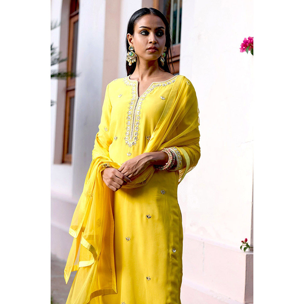 Bbaawri Yellow Georgette Gota Patti Kurta with Pant & Dupatta (Set of 3)