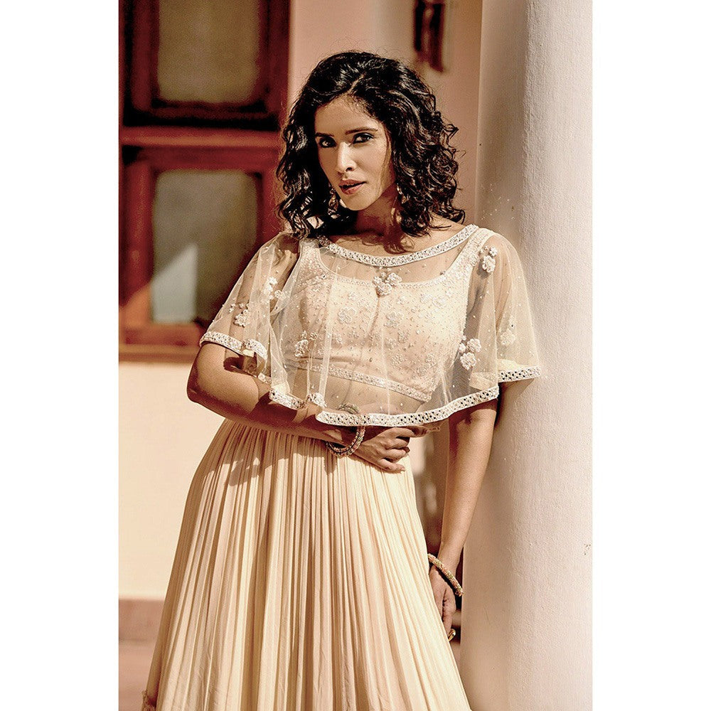 Bbaawri Pastel Sun Downer Hand Embroidered Cape with Blouse & Skirt (Set of 3)