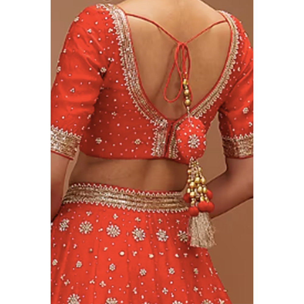 Bbaawri Red Silk Nakshi & Zardosi Hand Embroidered Lehenga with Blouse & Dupatta (Set of 3)