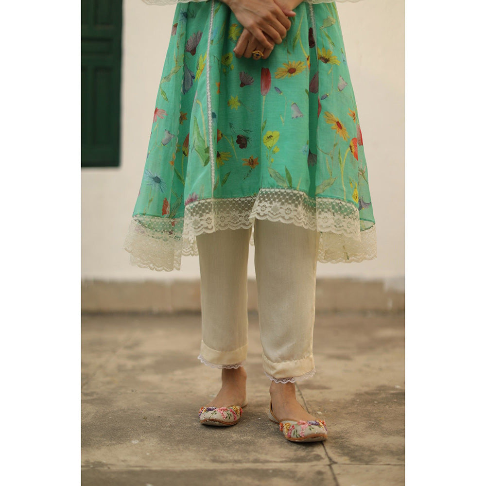 Begum Pret Azra Turquoise Kurta (Set of 3)