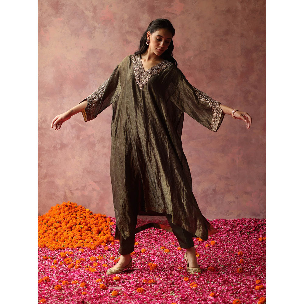 Begum Pret Heer Olive Phiran Kurta (Set of 3)