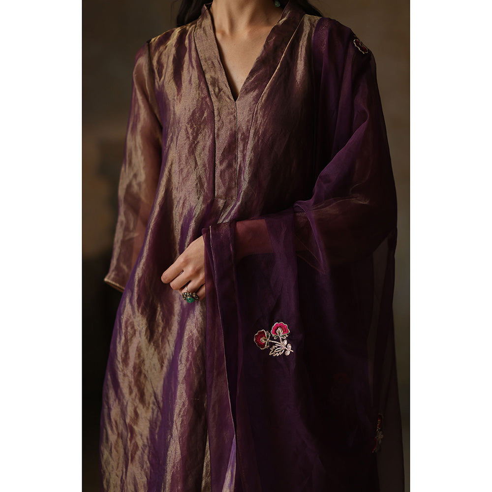 Begum Pret Ayat Metallic Purple Kurta with Pant and Dupatta (Set of 3)