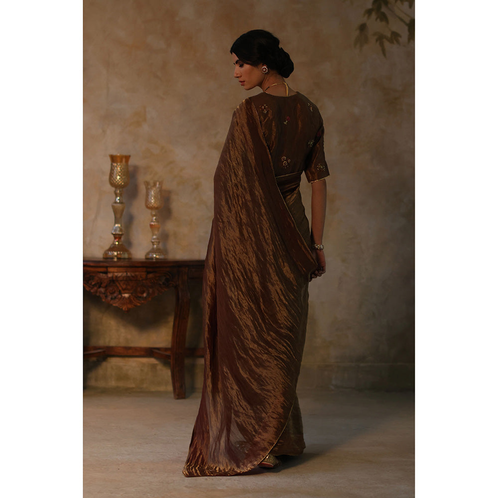 Begum Pret FARHANA Brown Embellished Saree with Stitched Blouse