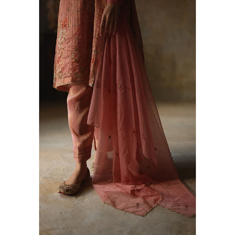 Begum Pret IKAI Peach & Gold Floral Kurta with Pant & Dupatta (Set of 3)