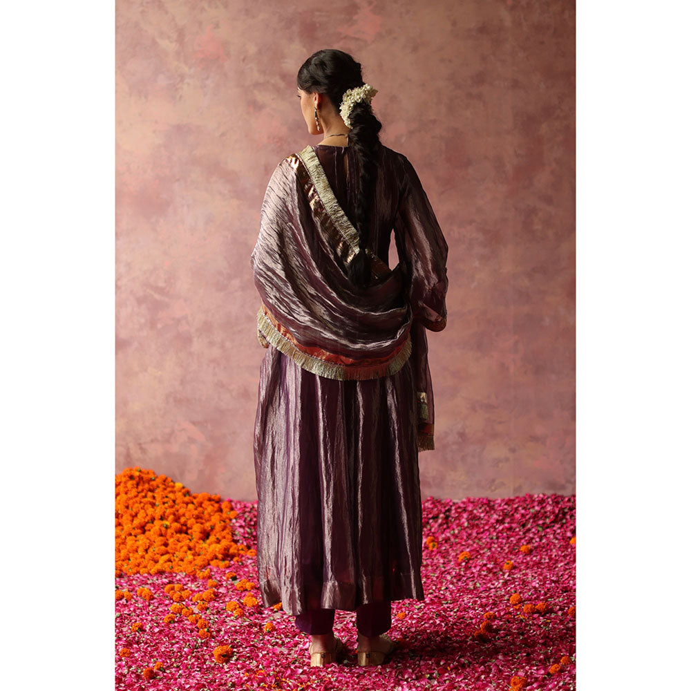 Begum Pret ZAAHRA Purple & Gold Kurta with Pant & Dupatta (Set of 3)