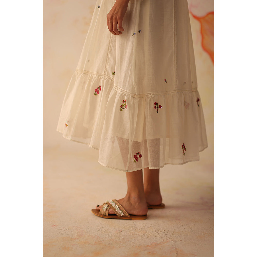 Begum Pret White Chinaar Dress with Slip (Set of 2)