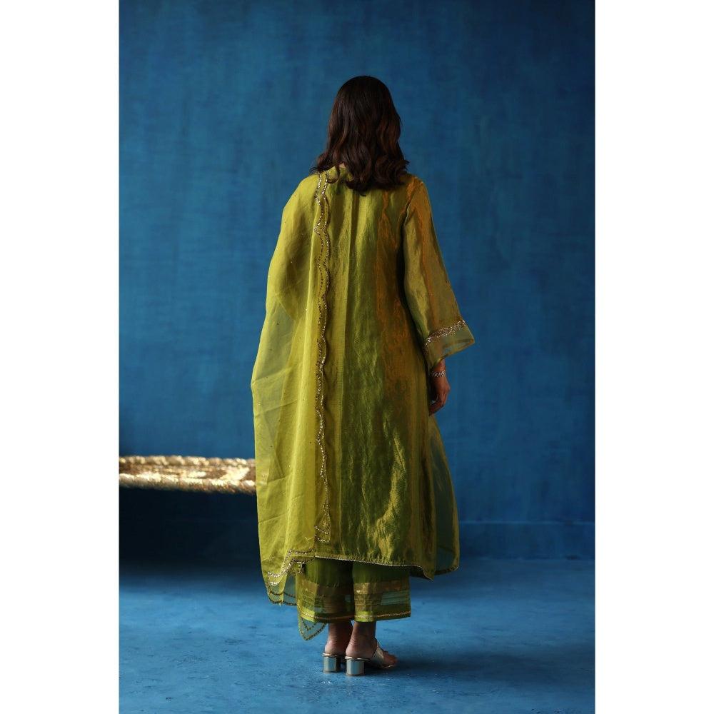 Begum Pret Green Kala Khatta Kurta & Pant with Dupatta (Set of 3)