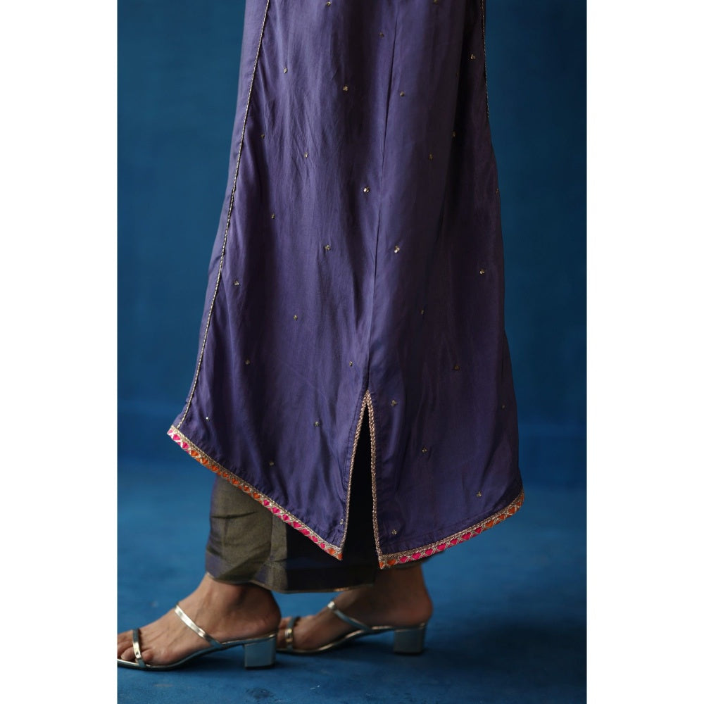 Begum Pret Purple Shikanji Phiran Kurta with Pant (Set of 2)