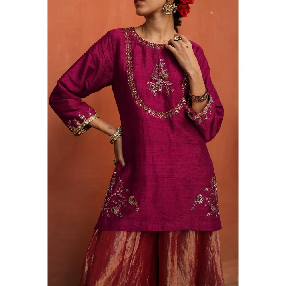 Begum Pret Pink Ruksar Kurta with Palazzo and Dupatta (Set of 3)