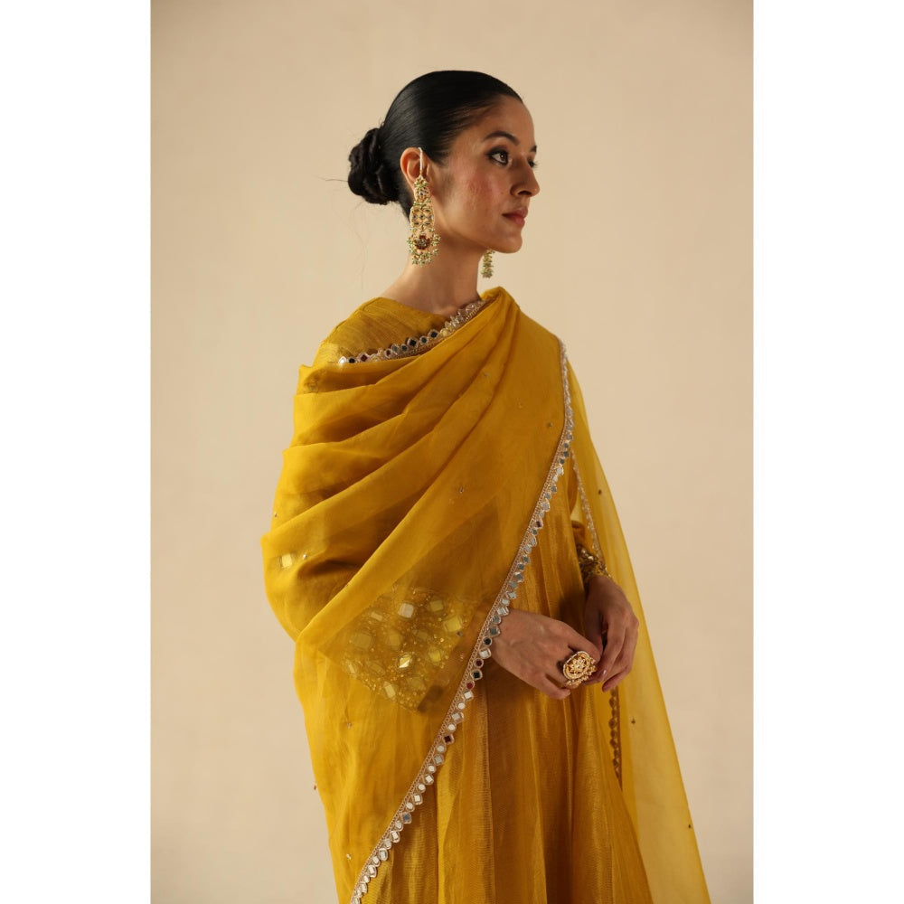 Begum Pret Yellow Afsana Kalidar Anarkali with Pant and Dupatta