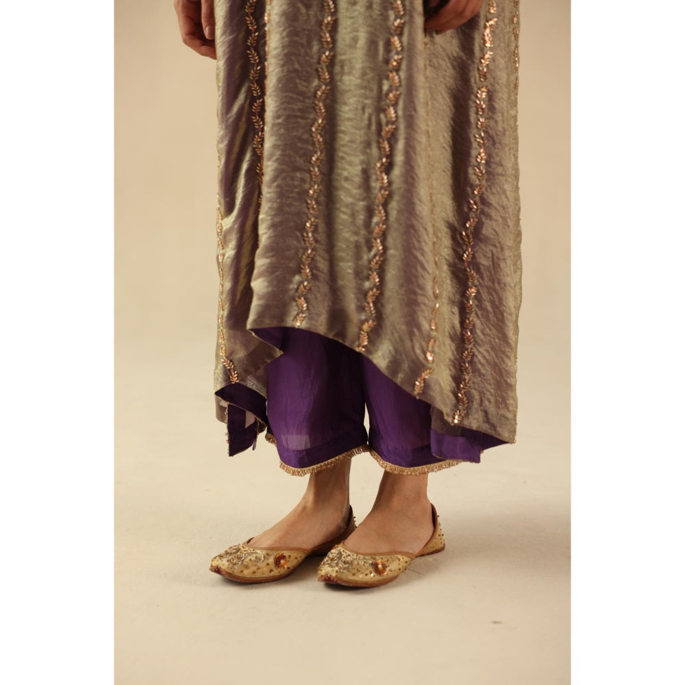Begum Pret Purple Jhoomer Kurta with Pant and Dupatta